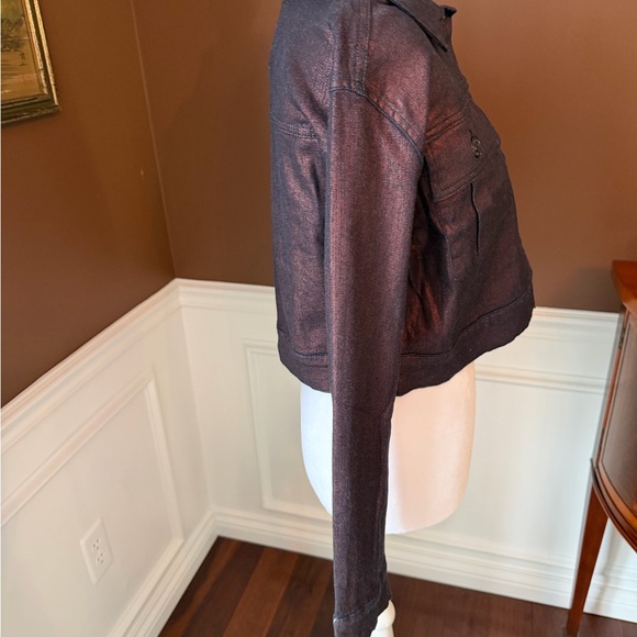 Juicy Couture Maroon and Black Metallic Cropped Denim Jacket Size XS NWT - Picture 5 of 8